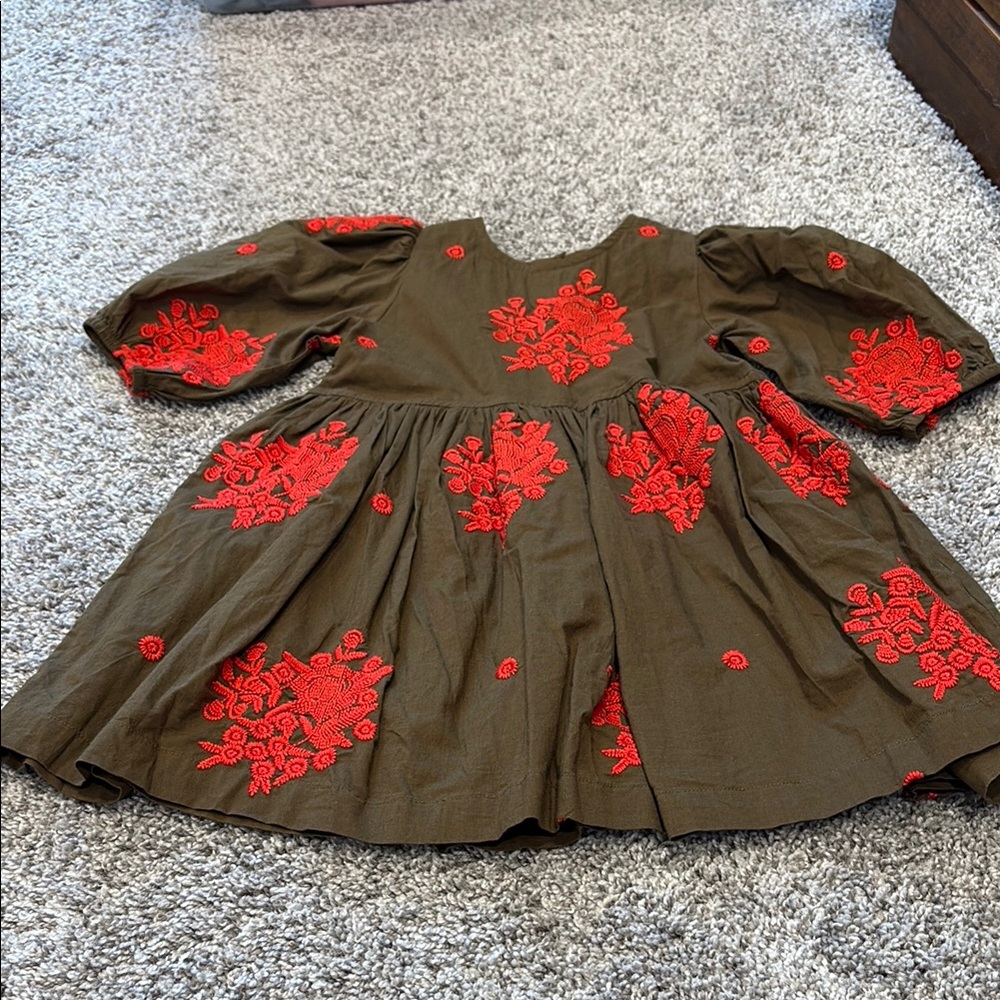 EUC Pink Chicken Girls Brooke Dress in Dark Olive Embroidery Sz 4y - Picture 4 of 8